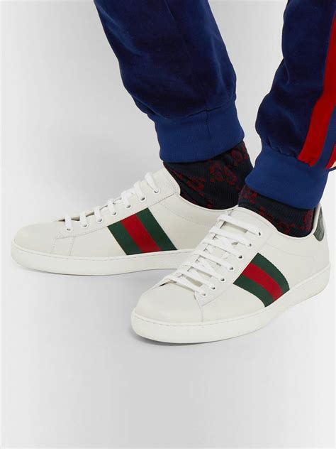 gucci ace crocodile-trimmed leather sneakers|Gucci ace embellished leather sneakers.